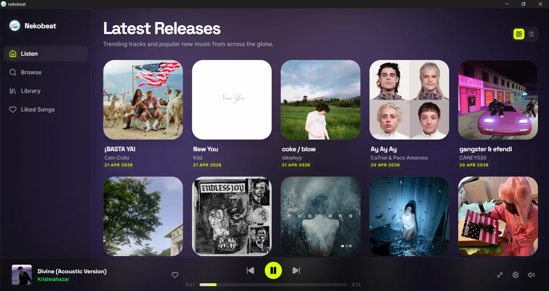 NekoBeat Latest Releases view