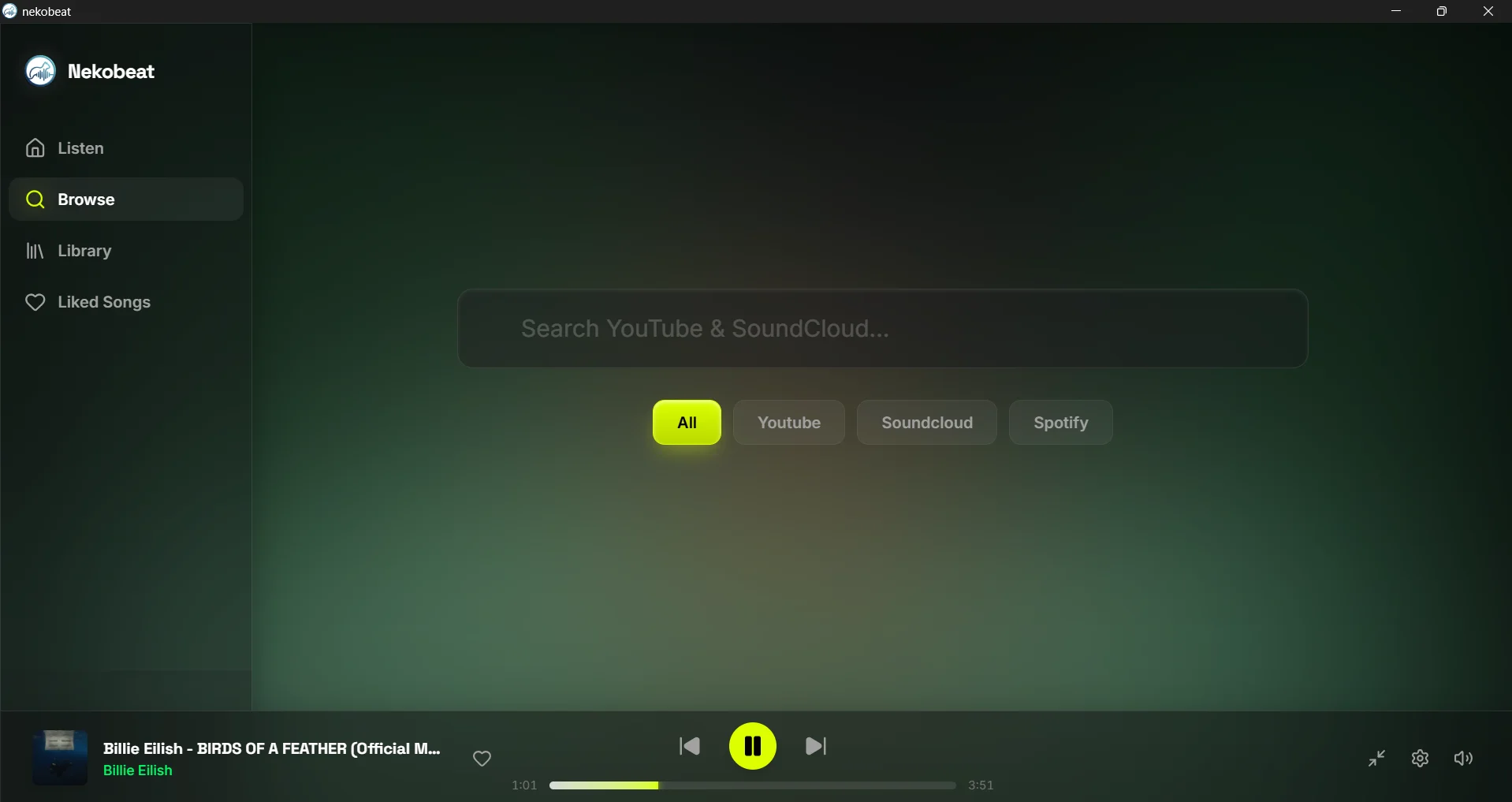 NekoBeat search and browse interface